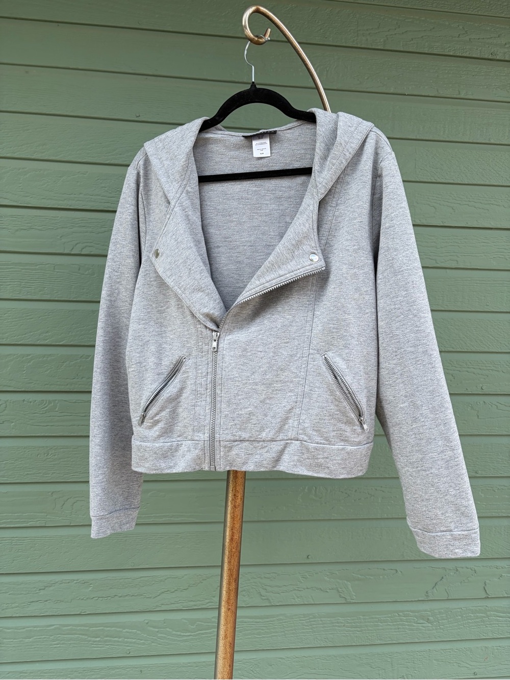 attention Light Gray Hooded Zip-Up Sweatshirt
